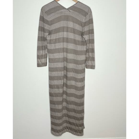 Garnet Hill Women's Linen Duster Long Cardigan Size Small Gray Beige Striped - Picture 7 of 10